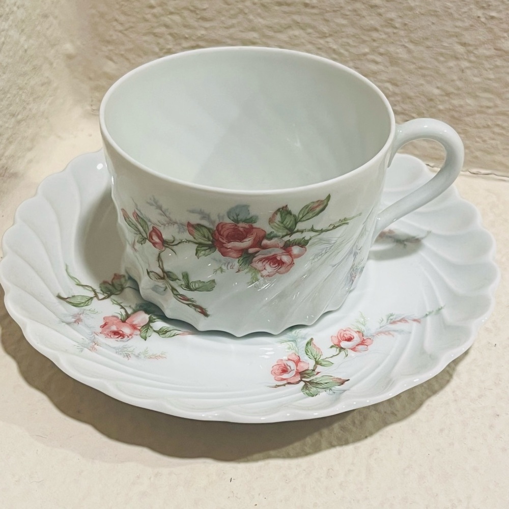 Haviland Rose Pattern Teacup and Saucer Set
